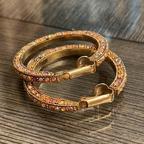 Vintage Orange Aurora Borealis Clip Hoop Earrings - Picture 2 of 15